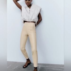 Zara Faux Leather Tights in Cream